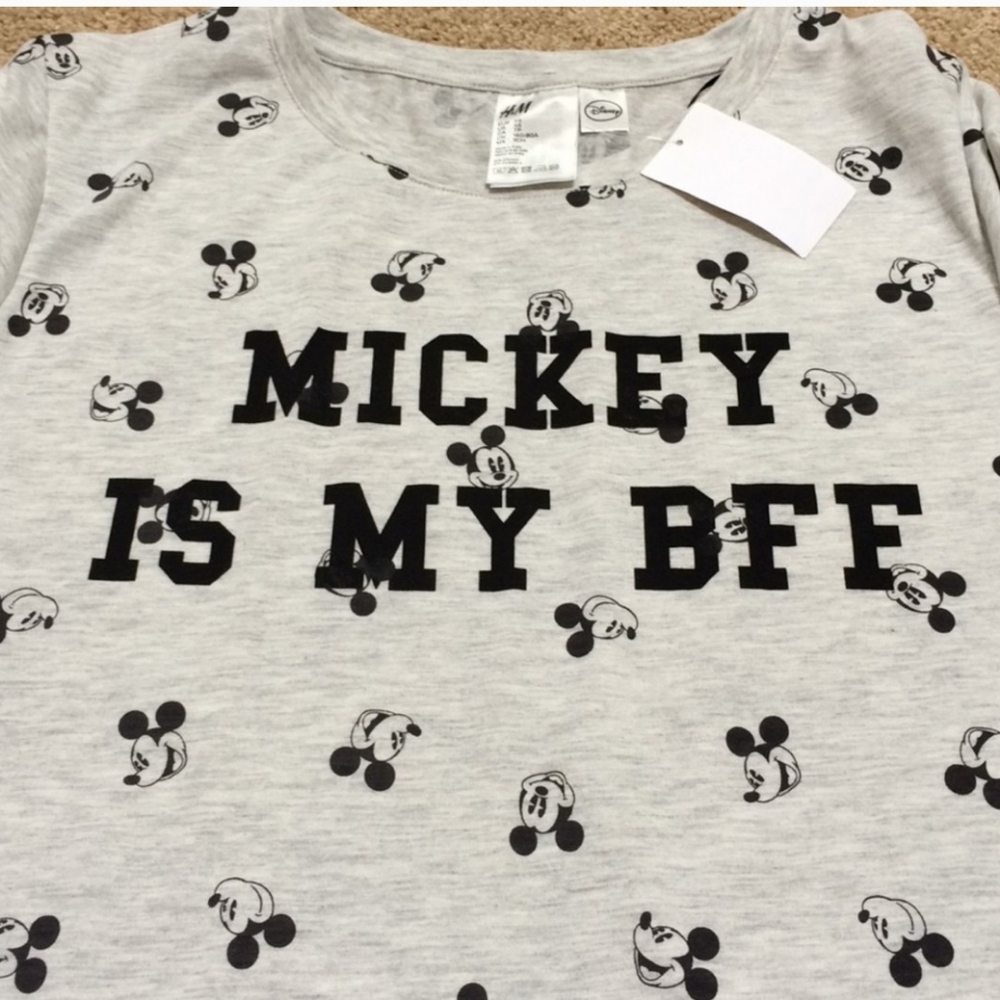 New H&M Disney heather grey size M Mickey loungewear dress nightgown tag removed